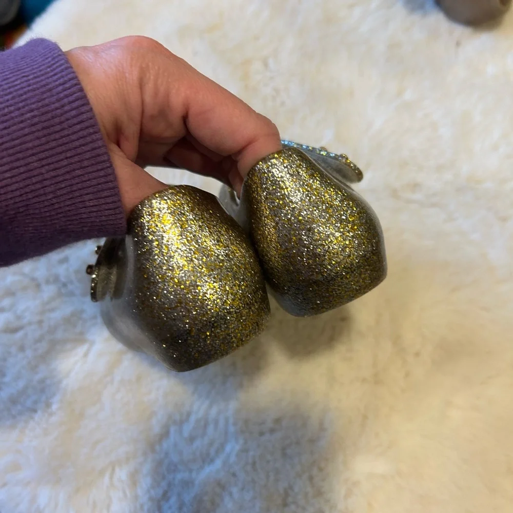 Mini Melissa Ultragirl Glittery Gold Mary Jane Shoes Beige Bow Toddler 8